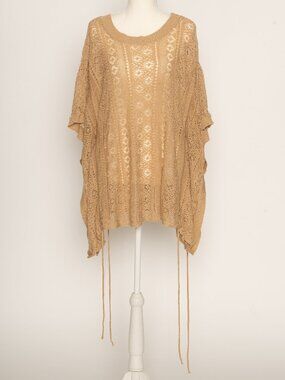 Y2K Vintage Crochet Boho Chic Tunic Poncho Pullover Coverup Beach Vacation